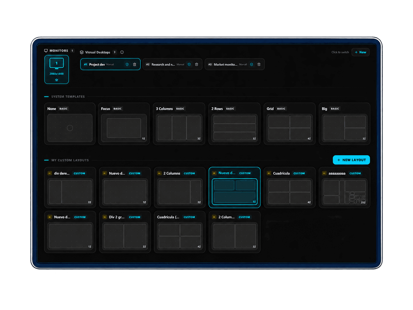 Workspace Launcher layout manager.