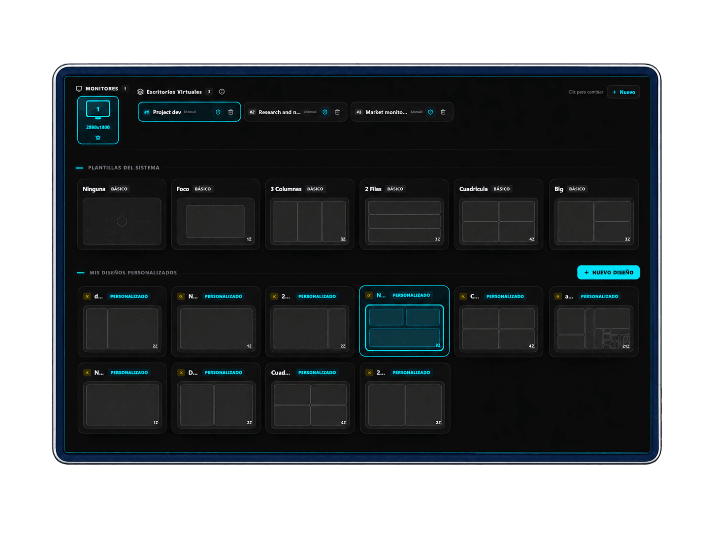 Gestor de layouts de Workspace Launcher.